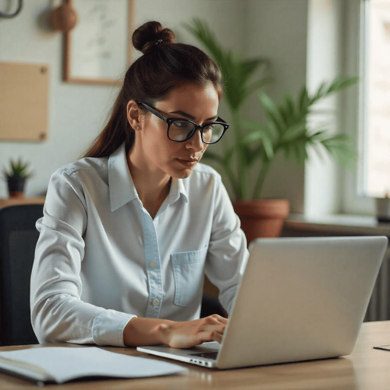 Psicologa usando o notebook para atender seus pacientes online